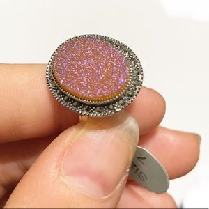 New Marc Ring Size 7 Sterling Silver Genuine Druzy Agate